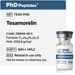 Tesamorelin 6mg product details with molecular information and research-use labelling