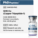 GHK-CU 100mg information card with molecular details and research-use labelling
